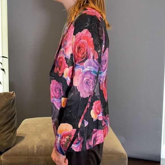 Men’s Black Floral Slim Fit 2-Button Formal Party Blazer Suit Jacket Size 36 NWT - Picture 5 of 14